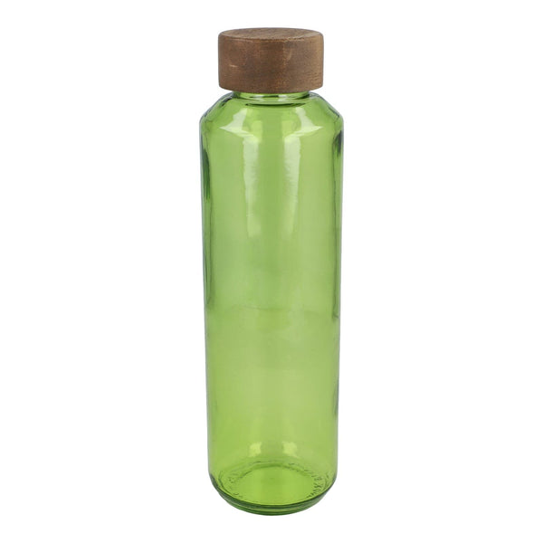 Borraccia in vetro riciclato InSideOut ReuuZ con tappo in legno 650 ml Trasparente / verde - personalizzabile con logo