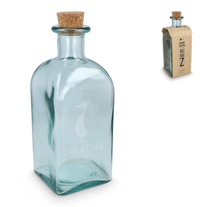 Borraccia in vetro riciclato InSideOut Square ReuuZ con tappo in sughero 1L Trasparente - personalizzabile con logo