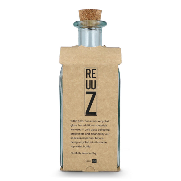 Borraccia in vetro riciclato InSideOut Square ReuuZ con tappo in sughero 1L Trasparente - personalizzabile con logo