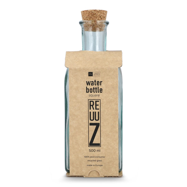 Borraccia in vetro riciclato InSideOut Square ReuuZ con tappo in sughero 500ml Trasparente - personalizzabile con logo