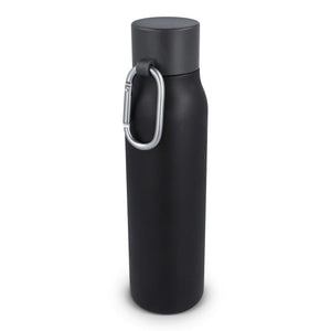 Borraccia termica con moschettone finitura opaca 600 ml Nero - personalizzabile con logo