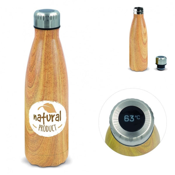 Borraccia termica Swing con display della temperatura 500ml legno beige - personalizzabile con logo