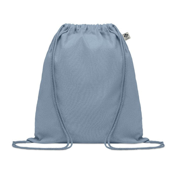 Borsa con coulisse in cotone azzurro - personalizzabile con logo