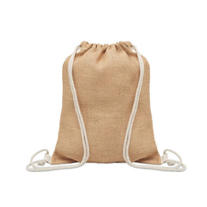 Borsa con coulisse in juta beige - personalizzabile con logo