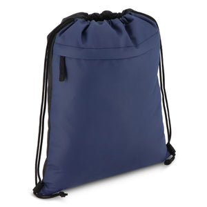 Borsa con coulisse in R-PET 600D rivestita in PU, 33 x 42 cm blu navy - personalizzabile con logo