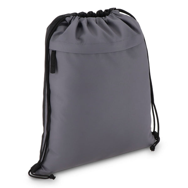 Borsa con coulisse in R-PET 600D rivestita in PU, 33 x 42 cm Grigio - personalizzabile con logo