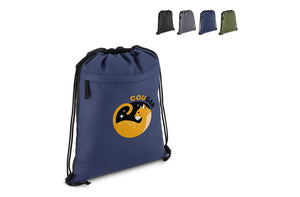 Borsa con coulisse in R-PET 600D rivestita in PU, 33 x 42 cm - personalizzabile con logo
