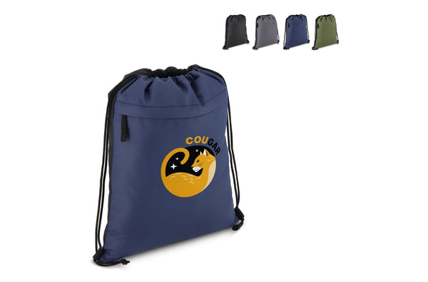 Borsa con coulisse in R-PET 600D rivestita in PU, 33 x 42 cm - personalizzabile con logo