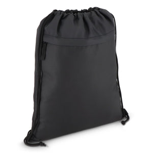Borsa con coulisse in R-PET 600D rivestita in PU, 33 x 42 cm Nero - personalizzabile con logo