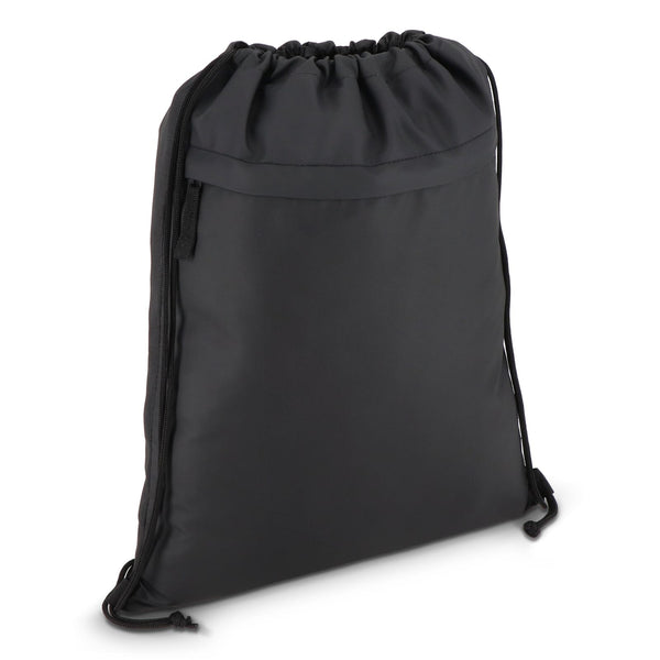 Borsa con coulisse in R-PET 600D rivestita in PU, 33 x 42 cm Nero - personalizzabile con logo