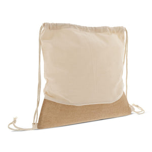 Borsa con coulisse Juta con corde di cotone beige - personalizzabile con logo