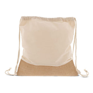 Borsa con coulisse Juta con corde di cotone beige - personalizzabile con logo