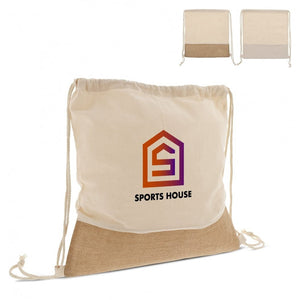 Borsa con coulisse Juta con corde di cotone beige - personalizzabile con logo