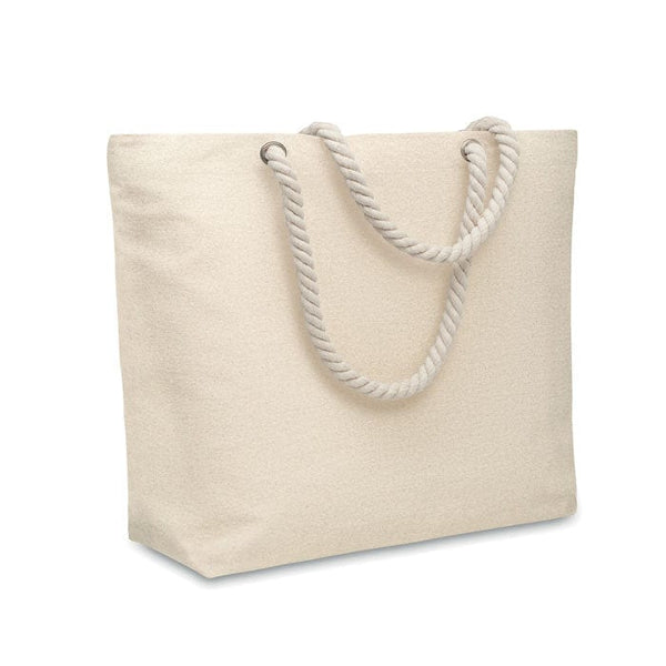 Borsa da spiaggia con manico in cotone beige - personalizzabile con logo