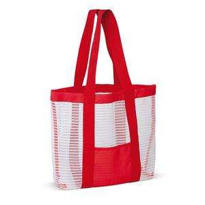 Borsa da spiaggia di maglia Bianco / Rosso - personalizzabile con logo