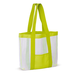 Borsa da spiaggia di maglia Bianco/ verde calce - personalizzabile con logo