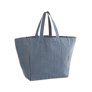 Borsa da spiaggia grande Recycled navy stripe - personalizzabile con logo