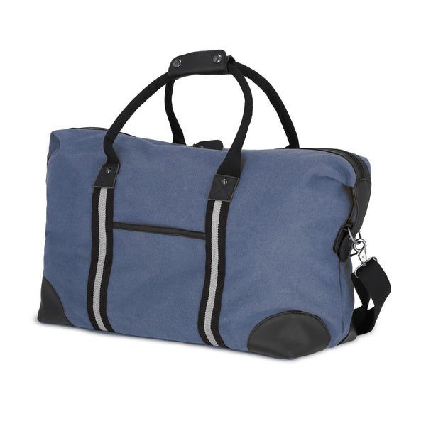Borsa da weekend in tela di cotone riciclato Harper blu navy - personalizzabile con logo
