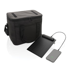 Borsa frigo deluxe Pedro AWARE™ RPET con pannello solare 5W nero - personalizzabile con logo