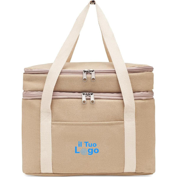 Borsa frigo in tela 320 gr/m² beige - personalizzabile con logo
