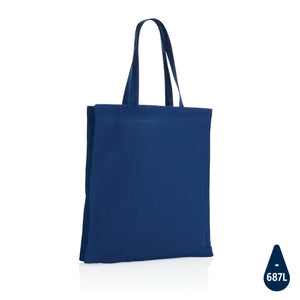 Borsa Impact AWARE™ in cotone riciclato 145 g con soffietto blu - personalizzabile con logo