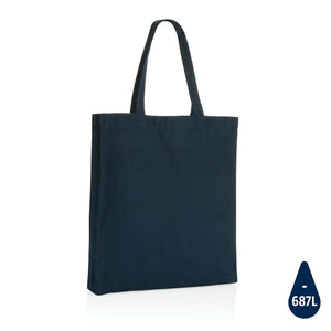 Borsa Impact AWARE™ in cotone riciclato 145 g con soffietto blu navy - personalizzabile con logo