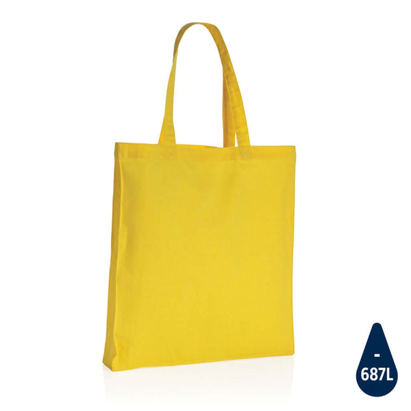 Borsa Impact AWARE™ in cotone riciclato 145 g con soffietto giallo - personalizzabile con logo