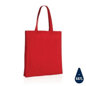 Borsa Impact AWARE™ in cotone riciclato 145 g con soffietto rosso - personalizzabile con logo