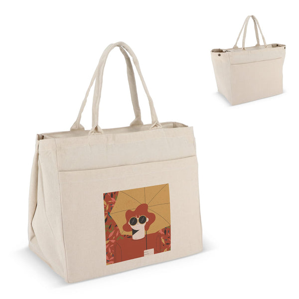 Borsa in cotone con cerniera OEKO-TEX® 39 x 24 x 34 cm 320g/m² beige - personalizzabile con logo