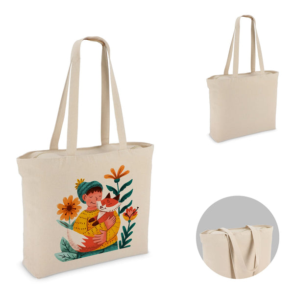 Borsa in cotone con cerniera OEKO-TEX® 47 x 11 x 35 cm 320g/m² beige - personalizzabile con logo