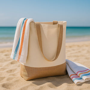 Borsa in cotone e iuta OEKO-TEX® 41 x 13 x 41 cm 320g/m² beige - personalizzabile con logo