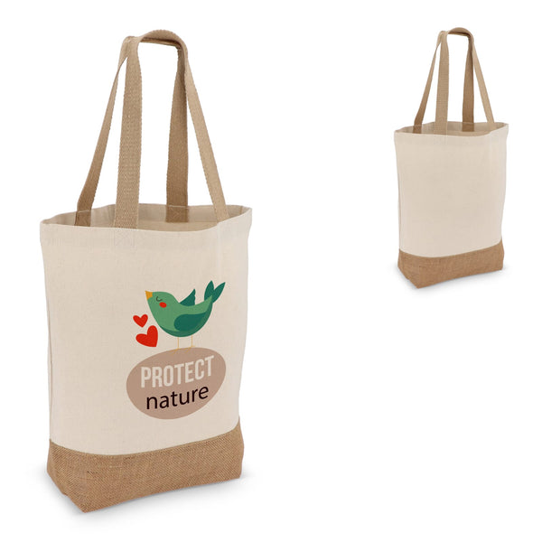 Borsa in cotone e iuta OEKO-TEX® 41 x 13 x 41 cm 320g/m² beige - personalizzabile con logo