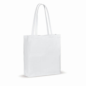 Borsa in cotone riciclato con soffietto 140g/m² 38x10x42cm Bianco - personalizzabile con logo