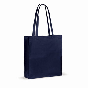 Borsa in cotone riciclato con soffietto 140g/m² 38x10x42cm blu navy - personalizzabile con logo