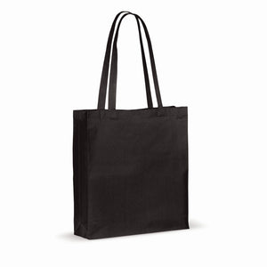 Borsa in cotone riciclato con soffietto 140g/m² 38x10x42cm Nero - personalizzabile con logo