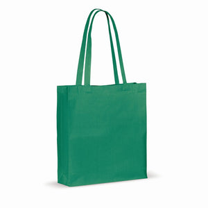 Borsa in cotone riciclato con soffietto 140g/m² 38x10x42cm verde - personalizzabile con logo