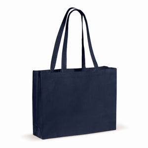 Borsa in cotone riciclato con soffietto 140g/m² 49x14x37cm blu navy - personalizzabile con logo