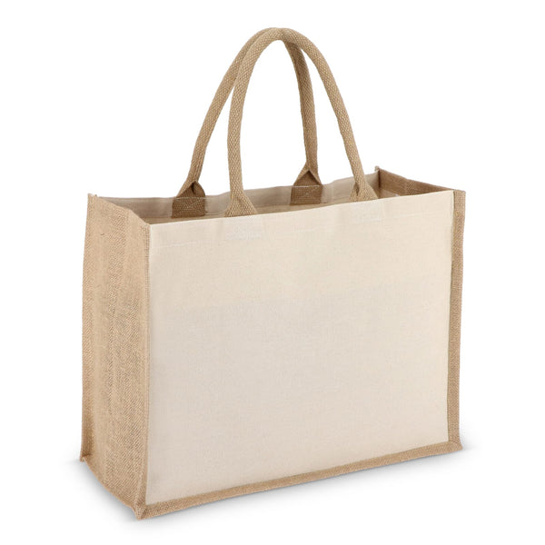 Borsa in juta-cotone OEKO-TEX® 42,5 x 19 x 32 cm 320g/m² Beige - personalizzabile con logo