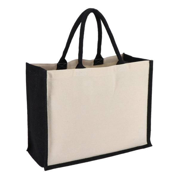 Borsa in juta-cotone OEKO-TEX® 42,5 x 19 x 32 cm 320g/m² Nero - personalizzabile con logo