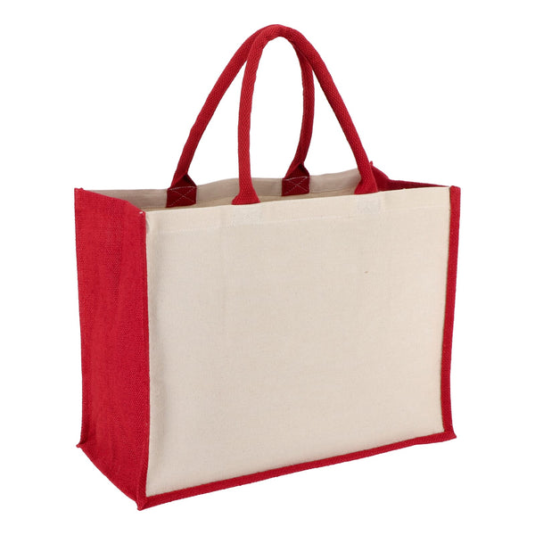Borsa in juta-cotone OEKO-TEX® 42,5 x 19 x 32 cm 320g/m² Rosso - personalizzabile con logo