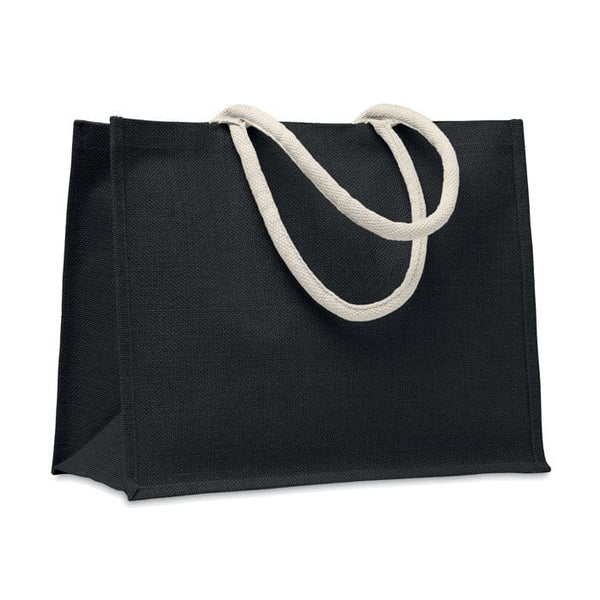 Borsa in juta. Manici in cotone Nero - personalizzabile con logo