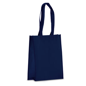 Borsa in TNT RPET laminato 24 x 11 x 30 cm 105g/m² blu navy - personalizzabile con logo