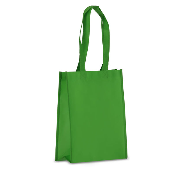 Borsa in TNT RPET laminato 24 x 11 x 30 cm 105g/m² verde - personalizzabile con logo