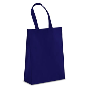 Borsa in TNT RPET laminato 30 x 12 x 40 cm 105g/m² blu navy - personalizzabile con logo
