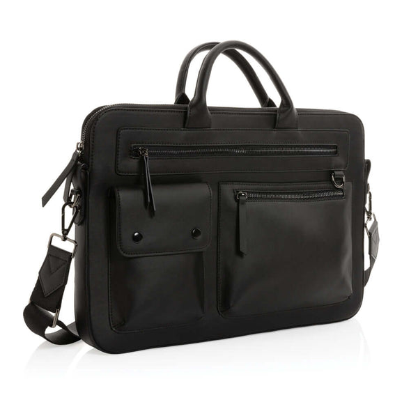 Borsa porta PC 14" Swiss Peak in PU riciclato nero - personalizzabile con logo