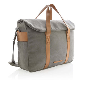 Borsa porta PC in canvas senza PVC grigio - personalizzabile con logo