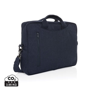 Borsa porta PC Laluka da 15,4" in cotone riciclato AWARE™ blu navy - personalizzabile con logo