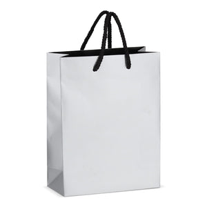 Borsa regalo in carta FSC 18 x 8 x 24 cm 200g/m² color argento - personalizzabile con logo