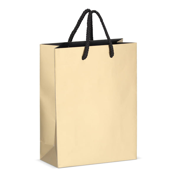 Borsa regalo in carta FSC 18 x 8 x 24 cm 200g/m² Oro - personalizzabile con logo