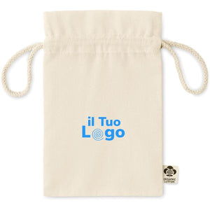 Borsa regalo piccola in cotone biologico beige - personalizzabile con logo